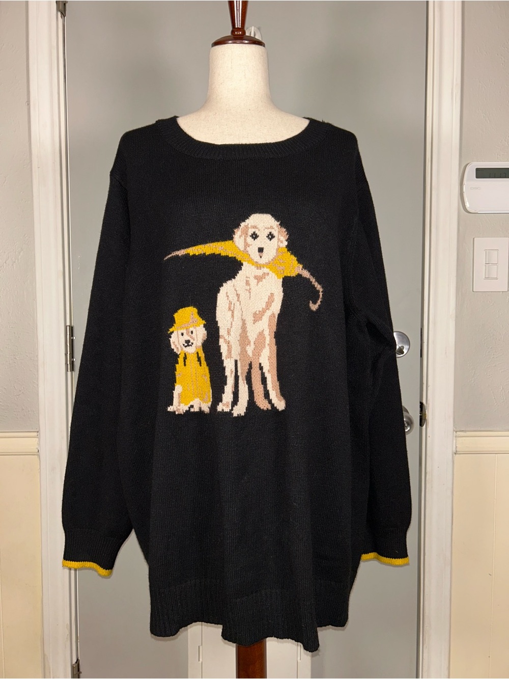 Bloomchic Intarsia Black Knit Sweater Golden Retriever Umbrella Raincoat 22-24